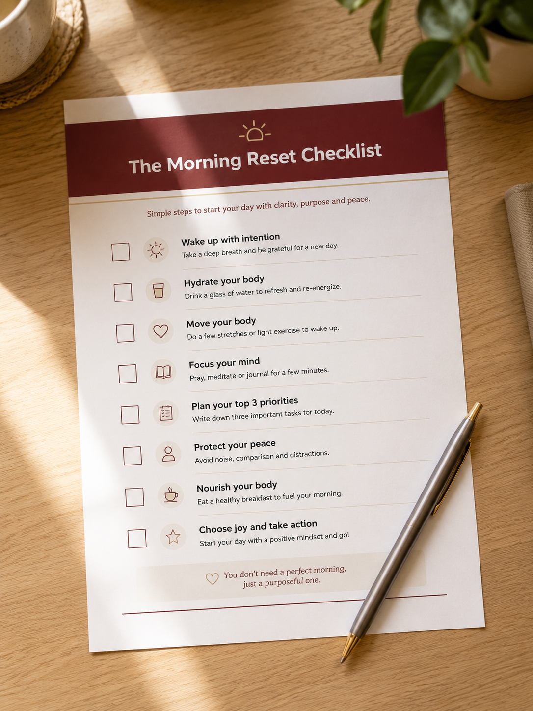 The Morning Reset Checklist mockup